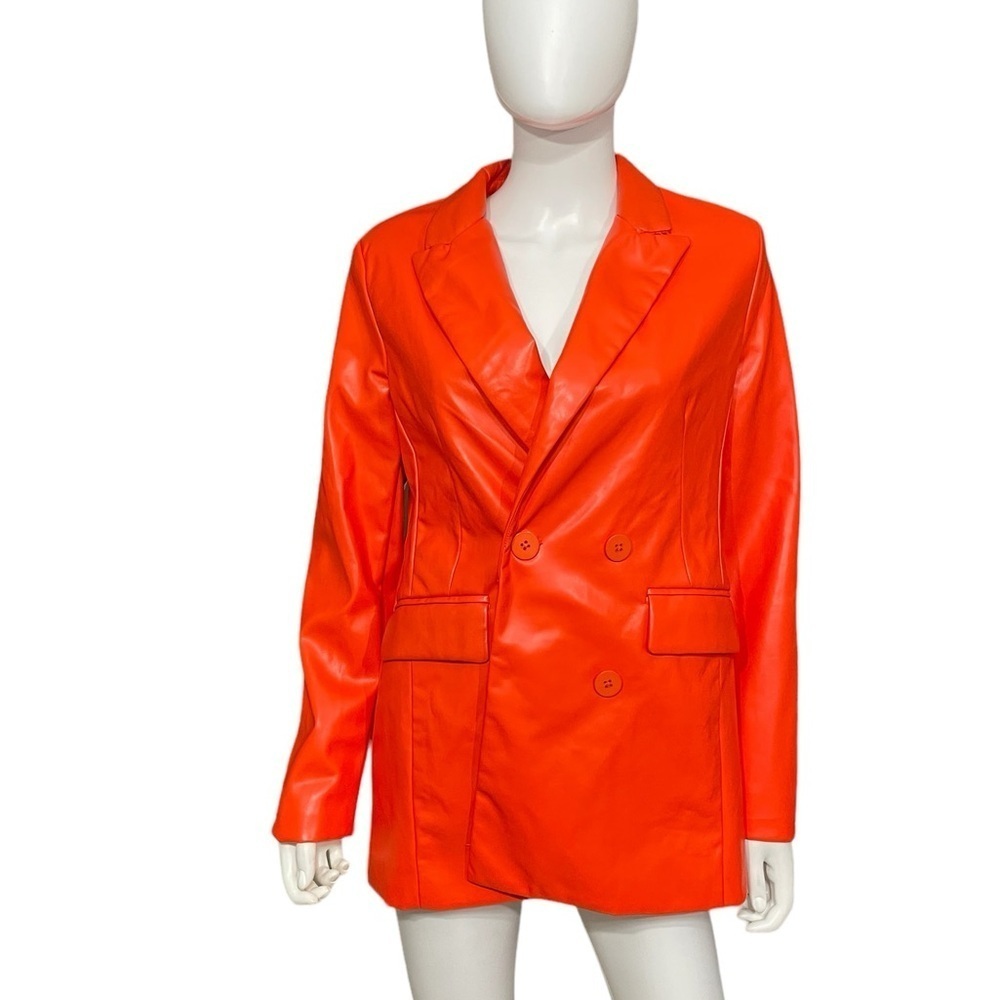House of Harlow orange faux leather blazer jacket oversized NWT - Picture 9 of 12